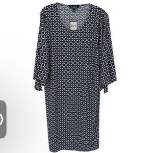 Ralph Lauren | NWT blue geometric print slit shoulder fitted shift dress